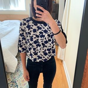 Warehouse electric blue floral half sleeve top